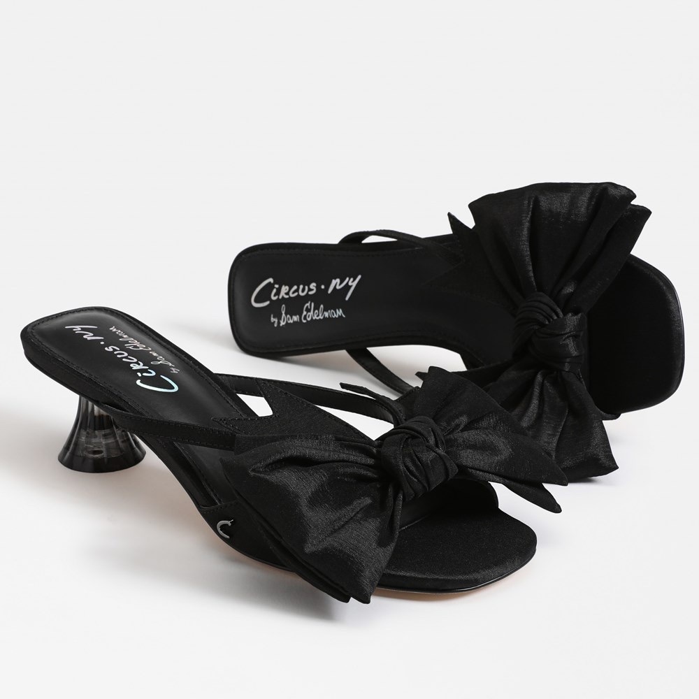 Circus by Sam Edelman Black Satin Bow Kitten Heels Sandals Size 7